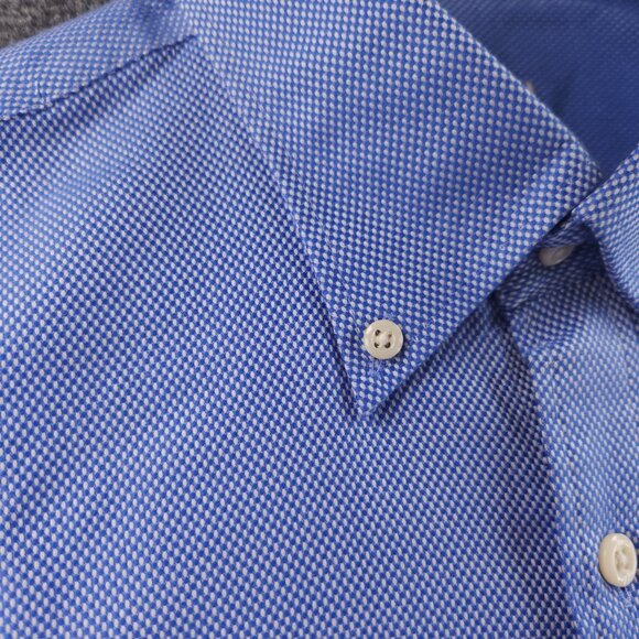 Peter Millar Check Button-Down Cotton Nanoluxe Medium Blue Long Sleeve Mens - Picture 8 of 16